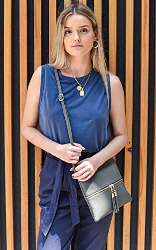Image of SG SUGU Lightweight Medium Crossbody Bag Shoulder Bag with Tassel and Zipper Pocket