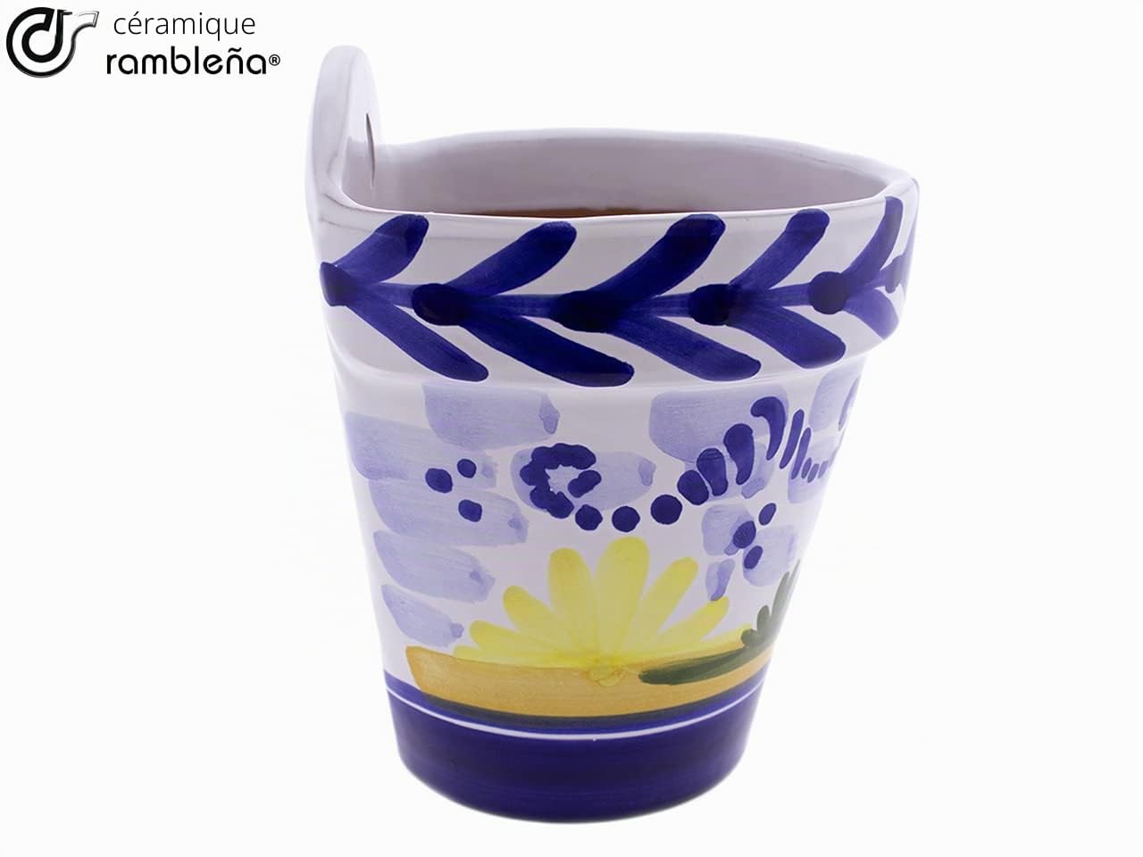 CéraMIQUE RAMBLEÑA | Pot de fleurs suspendu avec piscine | Pot de fleur à suspendre | Pot mural Patios de Cordoue Monteria - Modèle D125 | 100 % décoré à la main | 13,5 x 12 x 16 cm