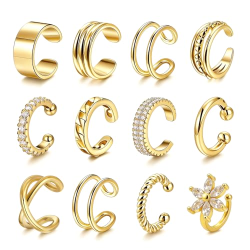 Image of Ear Cuffs Non Piercing 14K Gold Plated Ear Cuff Earrings for Women Trendy Clip on Cartilage Earring Stacks Non Pierced Adjustable Fake Earrings Set Jewelry Christmas Gift 2026 Stocking Stuffers