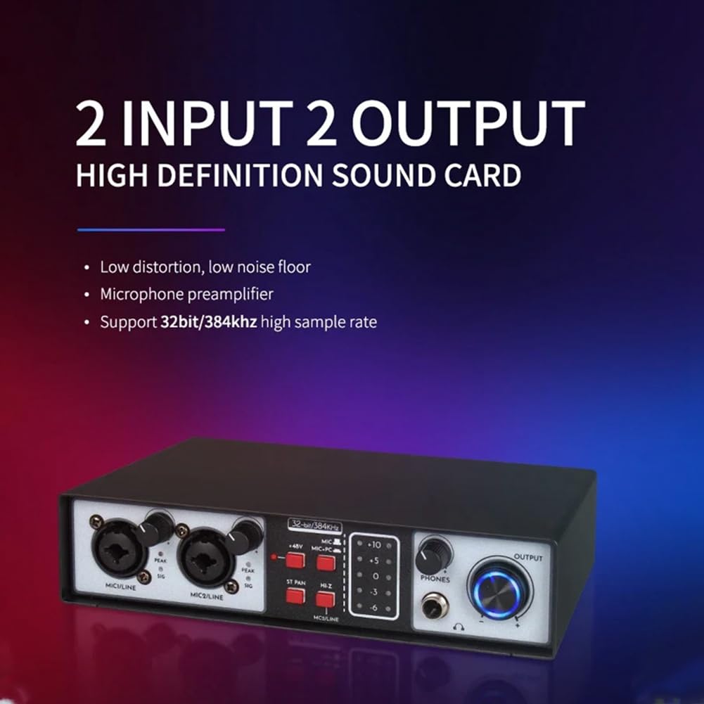 Interfaz de Audio Profesional de 36 Bits, 384 KHz, 2 Entradas y 2 Salidas, Tarjeta de Sonido USB, Grabación para Estudio de Música, Micrófono, Mezclador DJ