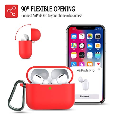 Image of AirPods Pro Case Cover, Coffea Protective Silicone Case with Keychain for Apple AirPod Pro, Mystic Red [US Patent Registered]