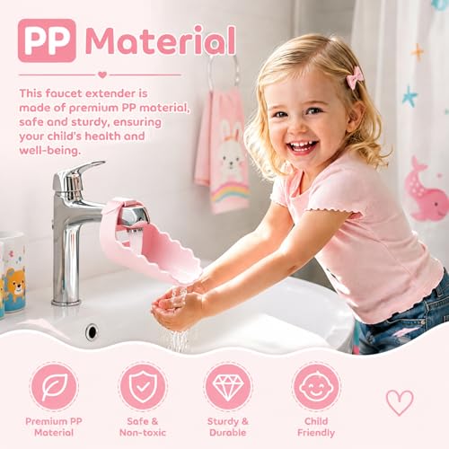 Image of Faucet Extender for Kitchen Sink and Bathtub, Universal PP Kids Hand Wash Faucet Extension Easy Install Toddler Bathroom Accessory (Pink)