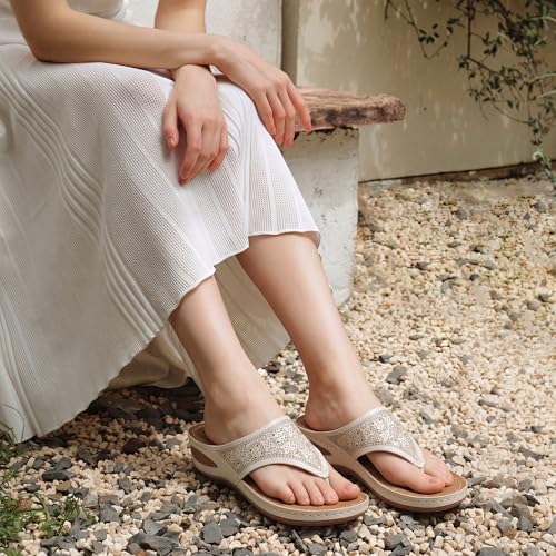 Image of Ecetana Wedge Sandals for Women Comfortable Casual Stylish Flip Flops | Soft Cushion Orthopedic Slip On Platform Thong Sandals with Lightweight Non Slip 2.16 Inch Heel for Summer Walking