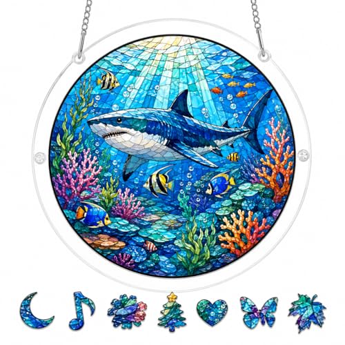 Puzzle de Acrílico Ocean Jigsaw Suncatcher para Adultos, Rompecabezas de Ventana de Vidrio Teñido de 7.48 Pulgadas, Decoración de Puzzles de Animales Marinos para Amantes del Océano (Tiburón) miniatura 1