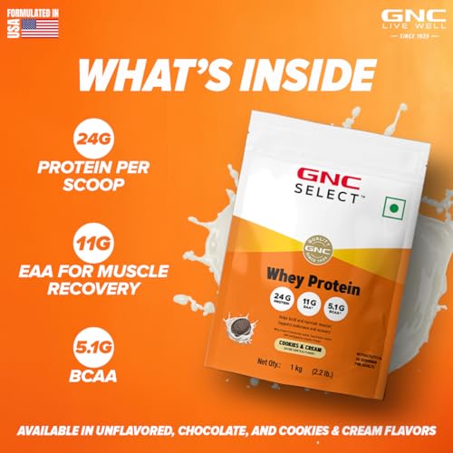 Image of GNC Whey Protein Blend With Free Shaker | 2.2 LBS (1KG) | Cookie and Cream |24 Gm Protein| Digestive Enzyme | Faster Muscle Recovery | Boosts Strength & Endurance | Builds Lean Muscles | USA Imported