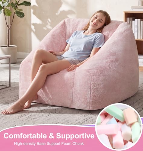 Image of Hobestluk Bean Bag Chair Plush Cozy Chair Armrest Living Room Adult Pink
