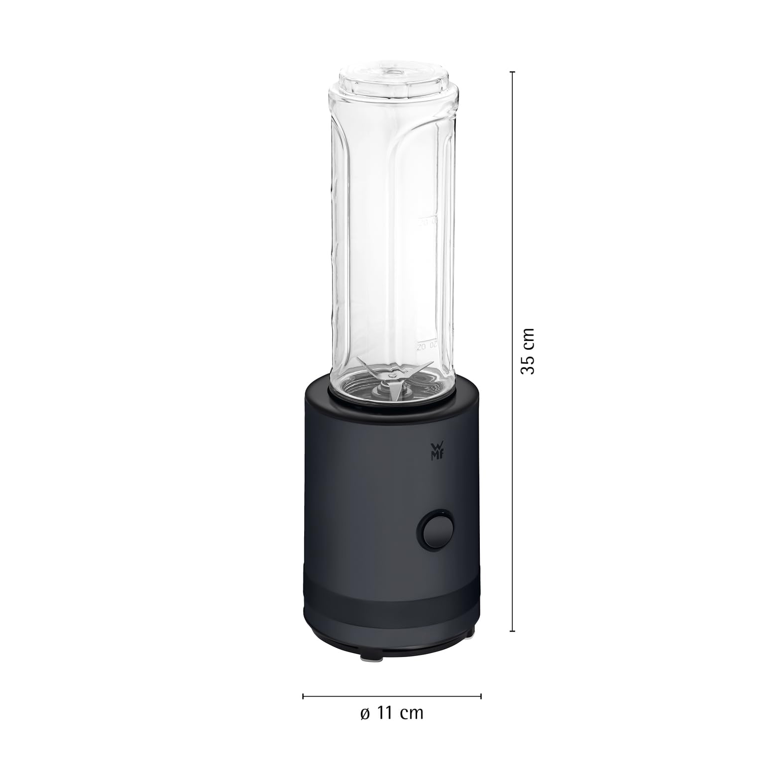 WMF Kitchennminis Smoothie-to-go - Mini batidora de pie con dos recipientes de 0,6 l, batidora de alto rendimiento de 300 W, acero inoxidable mate, color negro