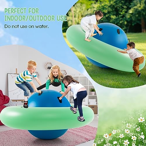 Costzon Inflatable Dome Rocker Bouncer, 88'' Kids Rock and Roll Teeter Totter Seesaw and Climbing Bridge with 6 Handles, Blow Up Giant Rocking Ball Playground Equipment Indoor Outdoor Game Toy Gifts