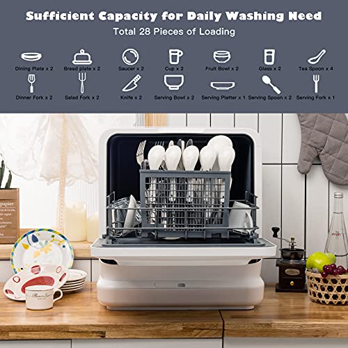 Arlime Compact Countertop Dishwasher, Portable Dishwasher W/7.5-L Built-In Water Tank, 5-Program, 360° Dual Spray, 24H Air-Dry Function, Child Lock, Mini Dishwasher For Apartments, Dorms & Rvs, White #TOP2