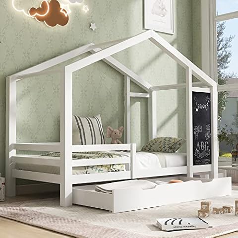 Cama infantil Merax con protección contra caídas, cajones y somier, 90 x 200 cm Cover