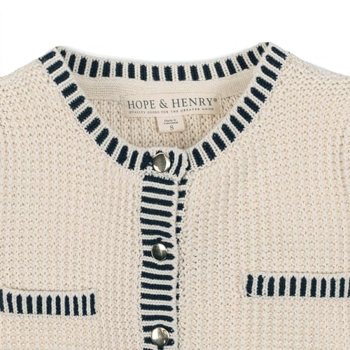 Image of Hope & Henry Girls' Long Sleeve Fancy Cardigan Sweater with Stripe Trim