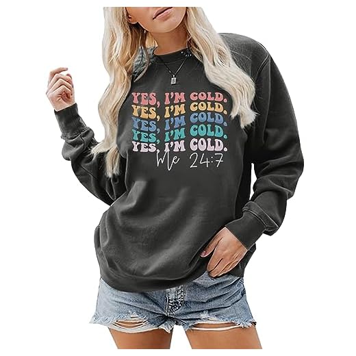 JINTING Yes I'm Cold Me 24:7 Sweatshirt Women Funny Letter Print Pullover Crewneck Long Sleeve Tops Grey