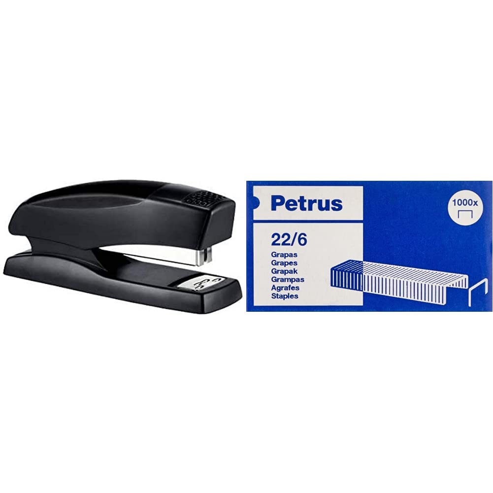 PETRUS 44715 - Grapadora para hogar/oficina modelo 435 Golf color negro & 22/6 - Grapas