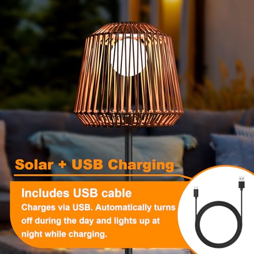 Evelynsun Outdoor Solar Floor Lamp, Garden Rattan Wicker Light, Metal Pole and Base, Waterproof Yard Garden Wedding Home Decor Light by Evelynsun - Image 5