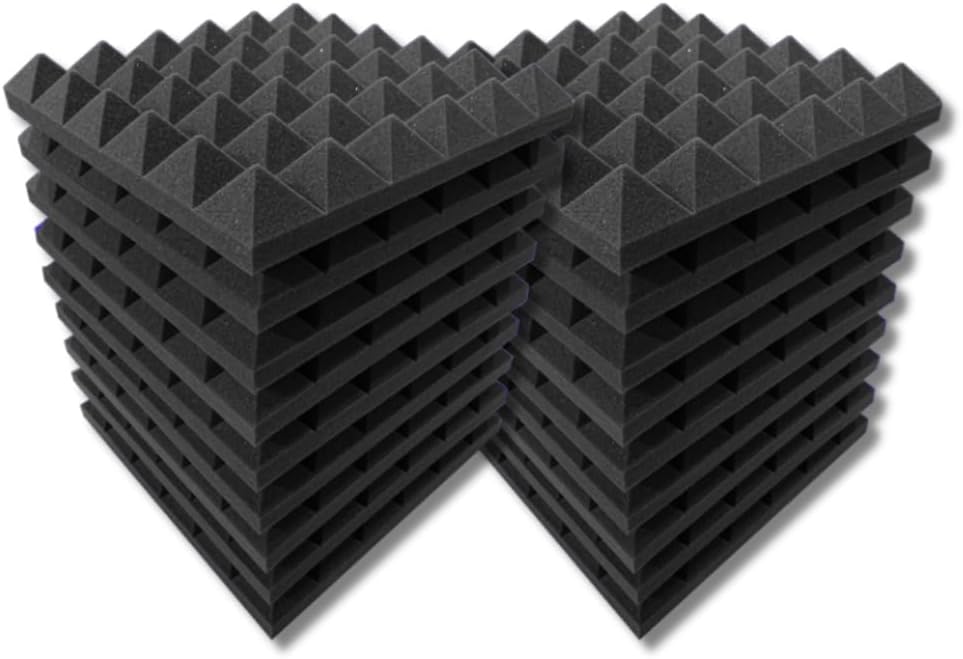 Pyramid Acoustic Foams, A1 Soundproofing Acoustic Panels for Studio, Home Theatre, Office, 1x1Ft 2” | OG Black | 18 Pc
