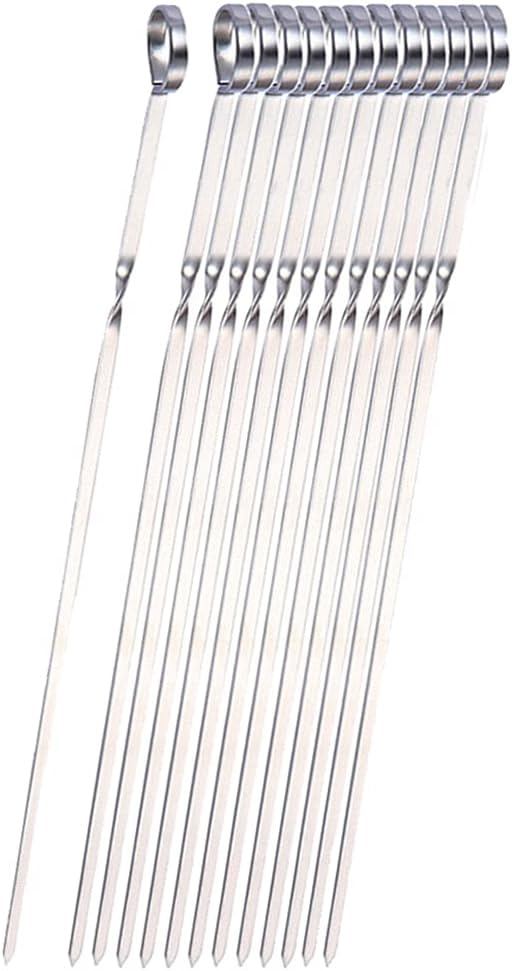 Panshi BBQ Stainless Steel Kabob Skewers,15" Reusable Flat Metal Sticks for Barbecue,Cooking,Baking, Grilling Set with Storage Pouch