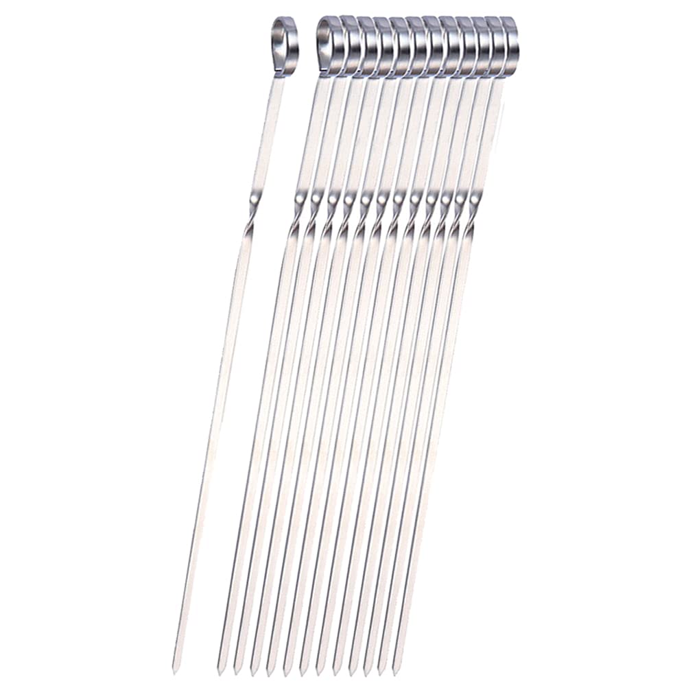 Panshi BBQ Stainless Steel Kabob Skewers,15" Reusable Flat Metal Sticks for Barbecue,Cooking,Baking, Grilling Set with Storage Pouch