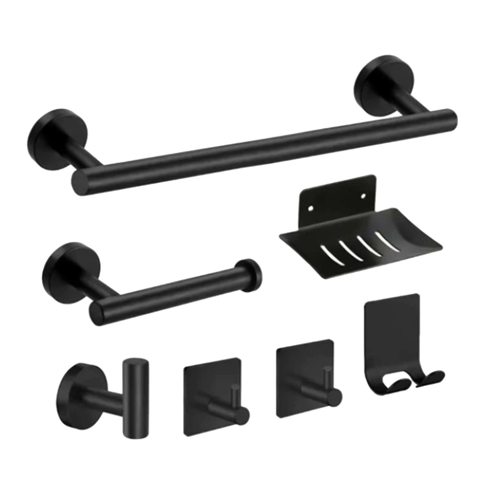 Photo 1 of 7PCS Bathroom Hardware Set, Matte Black Stainless Steel Bathroom Towel Holder, Black Towel Bar Including 16" Towel Bar, 6.5" Toilet Paper Holder, 3 Robe Towel Hooks, 1 Soap Holder and Razor Holder