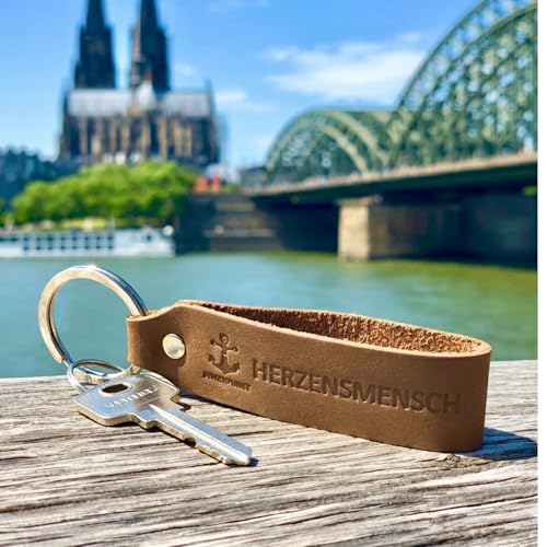 ANKERPUNKT Geschenke für Frauen & Männer Schlüsselanhänger Herzensmensch Leder - Geschenk für Freund, Freundin, Partner zum Geburtstag, Weihnachten - dunkelbraun Made in Germany