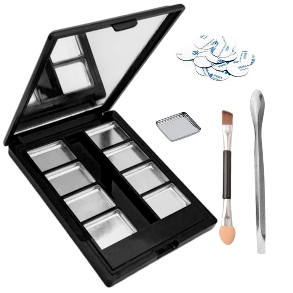 Ouliget Plastic Eyeshadow Makeup Palette,Lipstick Cosmetic Cream Blush Powder Multi-lattice Magnetic Tray,Snap Closure Small Box Mirror Travel Useful Tool, Black-image-33