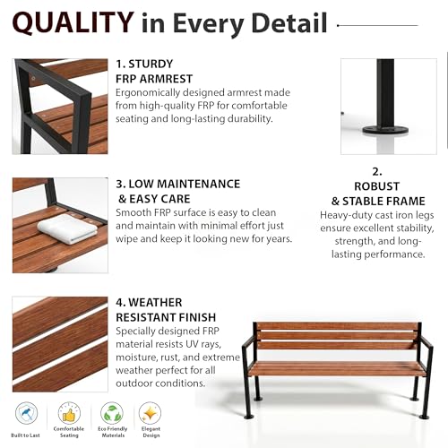 Image of BRISHI 3 Seater Metal Iron FRP Garden Bench for Indoor & Outdoor Park /Patio /Living Room /Terrace /Balcony /Office (Black + Wooden Texture)