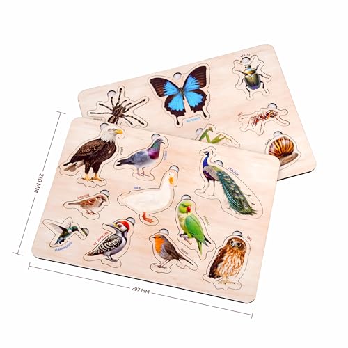 Image of SPARTAN KIDS Wooden Birds & Insect Puzzle (Set of 2) Educational Montessori 3D Puzzle for Kids Ages 3+, Colorful Early Learning Toy for Toddlers, Boys & Girls