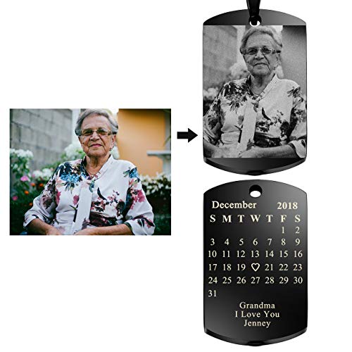 Jovivi Personalized Custom Photo/Special Date Calendar Necklace Engraved Text Dog Tags Urn Necklaces For Ashes Military Memorial Keepsakes Pendant Cremation Jewelry #TOP2