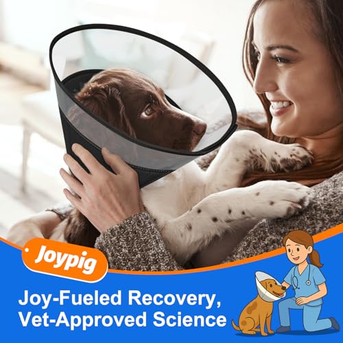 Image of Dog Cone Collar with Soft Pad, Transparent Elizabeth Recovery Collar for Large, Medium, Small Dogs to Stop Licking, Pet Head Cone Alternative After Surgery, Neutering, Injury (L)