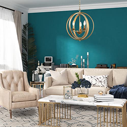 KSANA Gold Chandelier, 3-Light Modern Gold Orb Pendant Light Fixtures, Globe Foyer Pendant Lighting for Kitchen Island, Dining Room & Entryway, 15.5'' L x 18'' H, Soft Gold by KSANA - Image 5