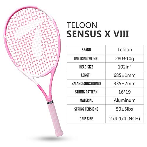 Image of Teloon Tennis Rackets for Adults 2 pcs Recreational -27 inch Tennis Racquet for Men and Women College Students Beginner Tennis Racket. (Black-Pink)