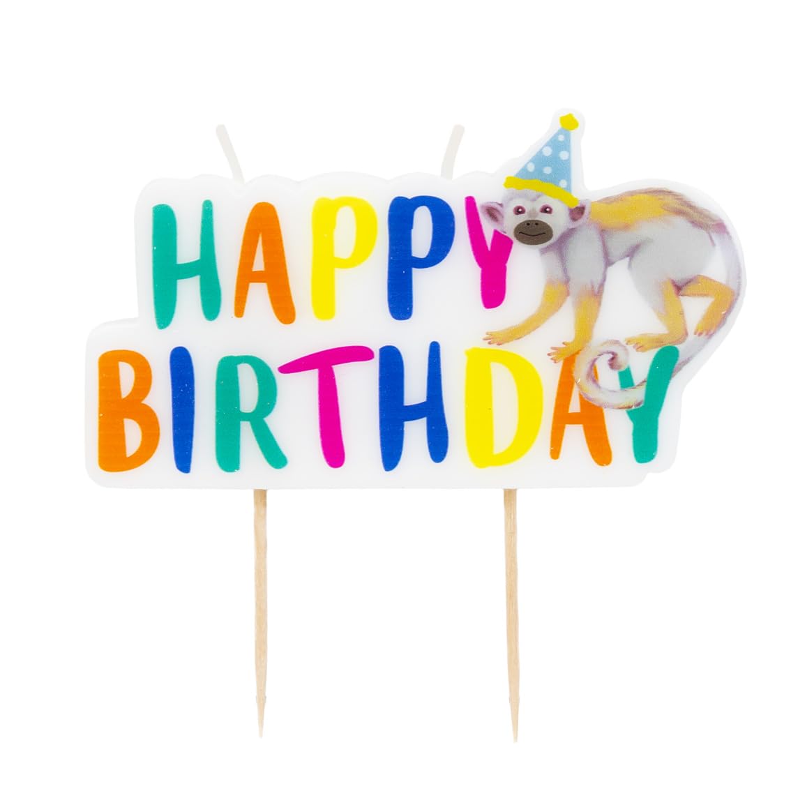 Talking Tables Safari Animal Themed Happy Birthday Candle Featuring a Cheeky Monkey – Colourful Jungle Zoo Cake Topper & Birthday Candles, Unique Decorations or Cakes, 11cm Size