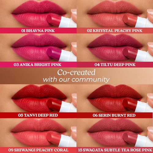 Image of Just Herbs Herb Enriched Lipstick Kit | 8 Creamy Matte Shades | Travel Friendly & Richly Pigmented | Infused with Ashwagandha, Brahmi & Castor Oil | Curated for Indian Skin Tones (Reds & Pinks)