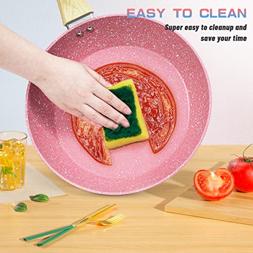 Nonstick Cookware Sets, 8 Piece Pots And Pans Set, Granite Stone Cookware Non Stick Frying Pan Set With Stay Cool Handles, Pink Kitchen Cookware Sets 100% Pfoa-Free, Toxin-Free, Induction Compatible #TOP3