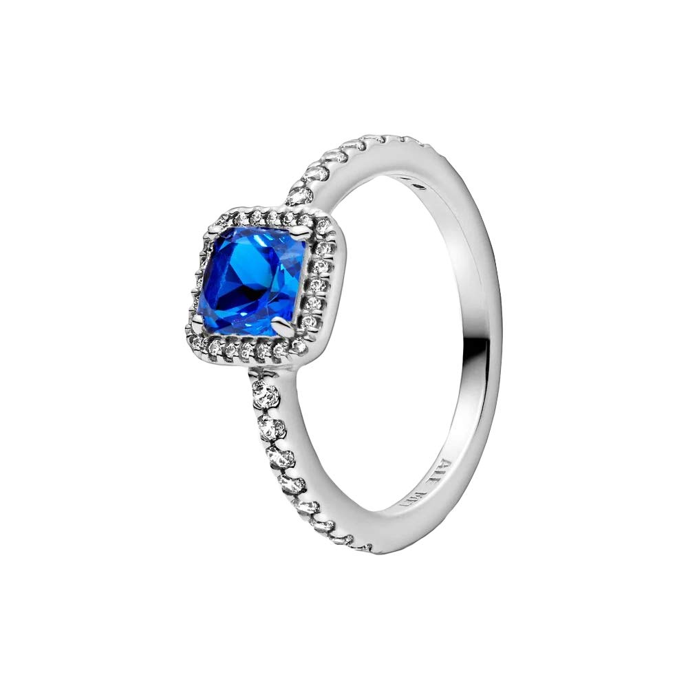 PANDORAPandora Square sterling silver ring with true blue crystal and clear cubic zirconia 198863C02, Metal, Cubic Zirconia