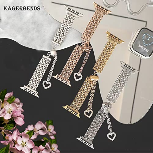 Kagerbends Women 38Mm 40Mm 41Mm Rose Gold Smartwatch Bands Compatible With Apple Watch Band Girl Stainless Steel Lovely Chain Adjustable Wristbands For Iwatch Series Se 8 7 6 5 4 3 2 1 Gift For Women #TOP7