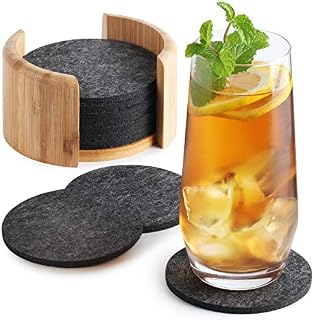 Sidorenko Felt Coasters Round for Glasses - Set of 10 Incl. Box - Design Glass Coasters in Dark Grey for Drinks, Cups, bar, Glass - Drink Coasters Felt Coasters
