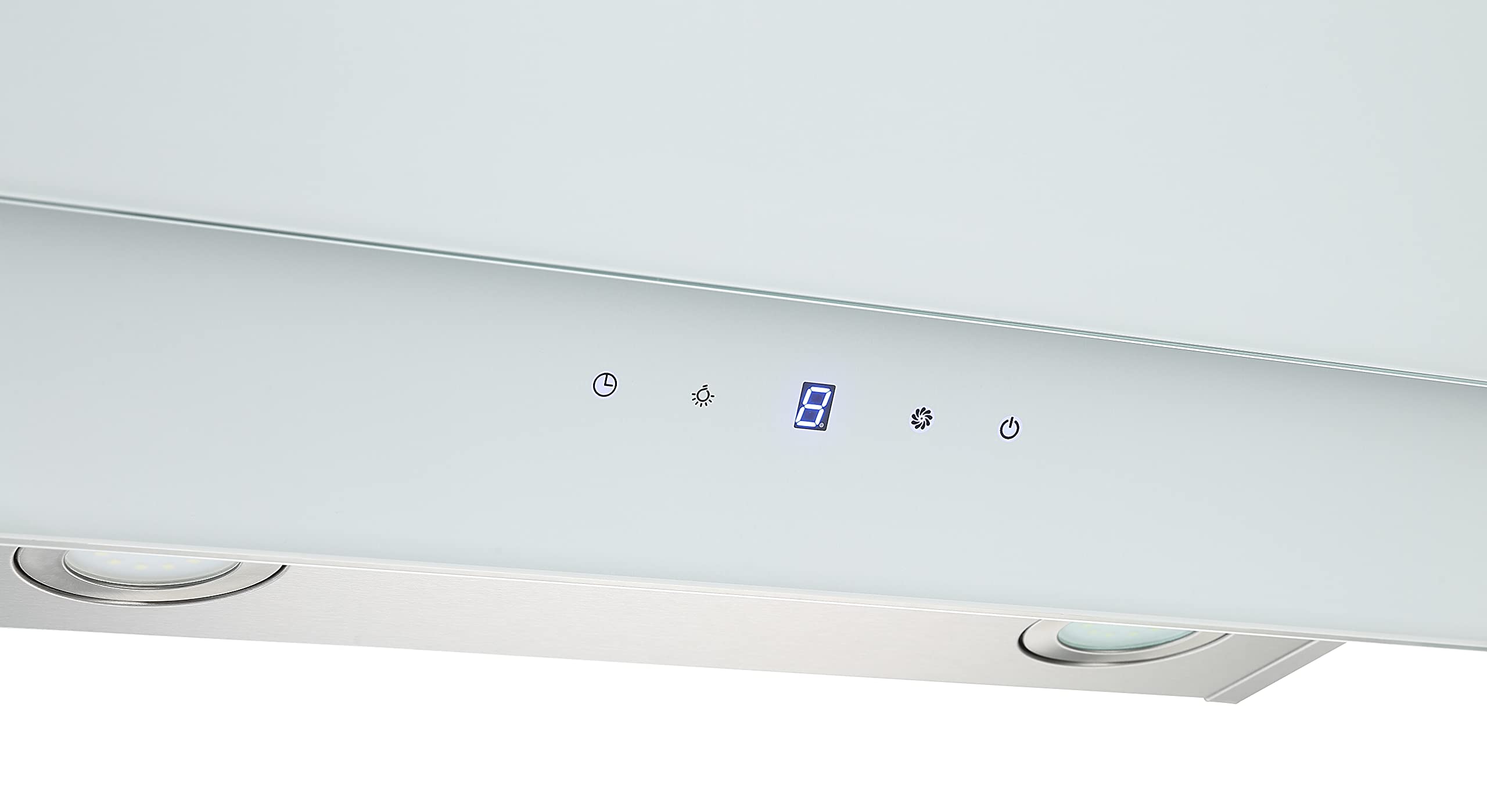 Respekta Dunstabzugshaube kopffrei/Haube schräg 60 cm/Edelstahlgehäuse mit Glasschirm in Weiß/Abluft - und Umluftfunktion / CH77060WA / A / 53–66 dB