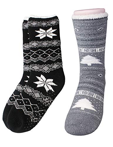 VERO MONTE 2 Pairs Fluffy Socks With Grips For Women Warm Slipper Socks, 6-8