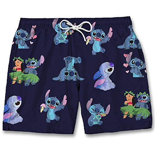 Bermuda Tactel Short Praia Masculino Desenhos Personagens (M, AZUL- LILLO)