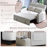 JUMMICO Schlafsofa 2 Sitzer klein Sofa mit Schlaffunktion Schlafcouch Ausziehbar mit Kissen Couch Cord-Bezug mit Getränkehalter Klappsofa Für Wohnzimmer Schlafzimmer,69 x 141 x 88 cm,Beige