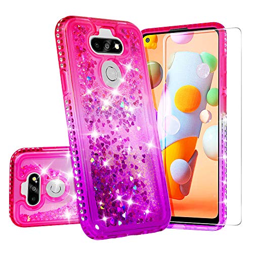 Compatible for LG Aristo 5/Phoenix 5/Tribute Monarch/Fortune 3/Risio 4/LG K31 Case with [Tempered Glass Screen Protector] SOGA Diamond Liquid Quicksand Cover Cute Girl Women Phone Case - Pink/Purple