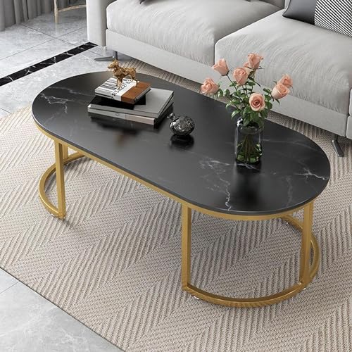 Image of Coffee Tables for Living Room Modern Coffee Table Oval Sofa Table Center Tables for Living Room 2 Tier Side Table Small Apartment Home Furniture Black Gold 2T (Black Gold 1T)