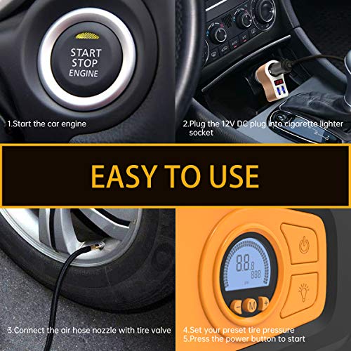 Troozy Air Compressor Tire Inflator, Portable Air Compressor, Air Pump For Car Tires With Digital Pressure Gauge 100Psi, Tire Pump 12V Dc With Led Light For Car, Motorcycle, Bicycle, Ball #TOP2