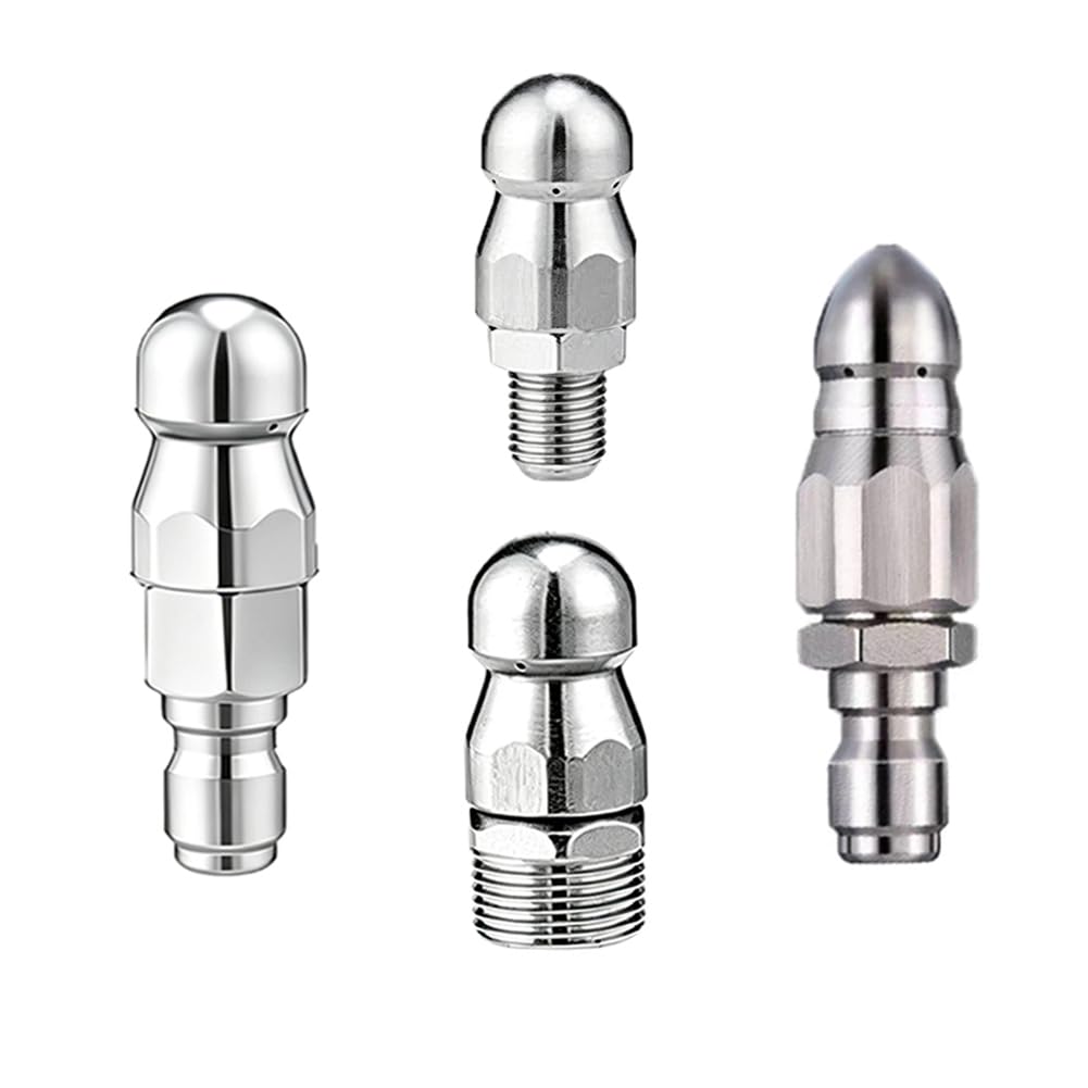 Sqydfdc Four Piece Set4pcs 2/4 Piece High Pressure Waterline Cleaning Nozzle - Stainless Steel, 4 Models (1/4, 3/8, 22Mm, 14Mm) Pipe Unclogging Nozzle, 5000 Psi High Pressure Sewer Jet Nozzle Front 1 Back 6