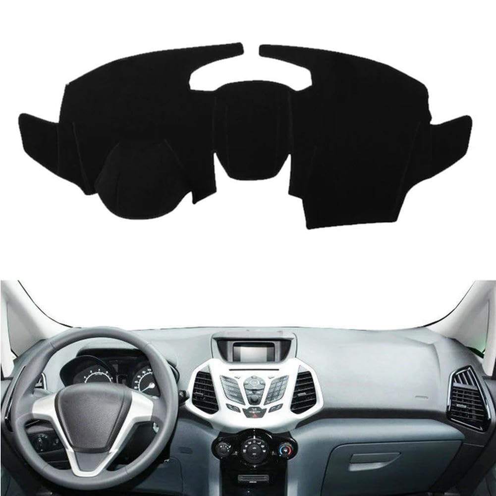 Car Dashboard Cover Dash Mat for Ford EcoSport 2013 2014 2015 2016 2017 Dashboard Cover Pad Non-Slip Carpet Protective Shield, Left Hand Drive, Black(Black Edge)