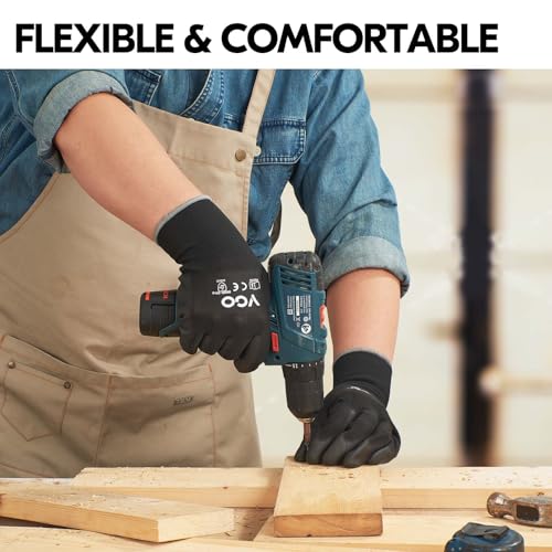 Image of Vgo... 15-Pairs Safety Work Gloves, Gardening Gloves, Polyurethane Coated, Dipping Gloves, Latex Free (Size XL, Black, PU2103)