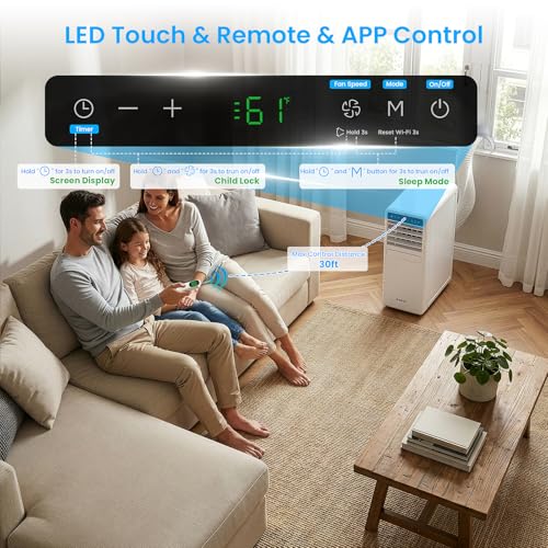 Image of ZAFRO Portable Air Conditioners, 10000 BTU (6000 BTU SACC), Smart AC Unit with Drainage-free Cooling, Fan & Dehumidifier, Portable AC with APP /Remote, 47dB Quiet, 24H Timer for Living Room, Bedroom
