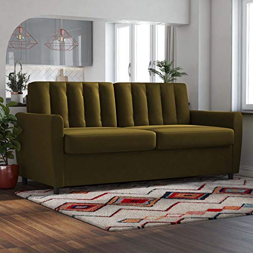 Novogratz Brittany Sleeper Sofa with Memory Foam Mattress, Green Linen, Queen