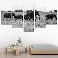 SIGNWIN 5 Panel Canvas Wall Art Animals Black and White Dramatic Duotone Modern Artwork for Home Decorations Ready to Hang - 60