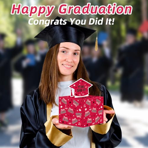 Image of WenmthG 2026 Graduation Money Box for Cash Gift Pull - Graduation Gift - 100 Pack Surprise Box Explosion Gift - DIY Grad Card Box - Graduation Party Supplies - Congrats You Did It! - Red